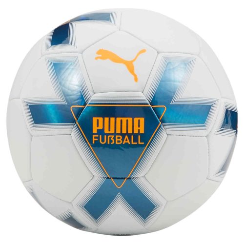 Puma Cage Soccer Ball - Metallic Blue & White with Fluo Orange