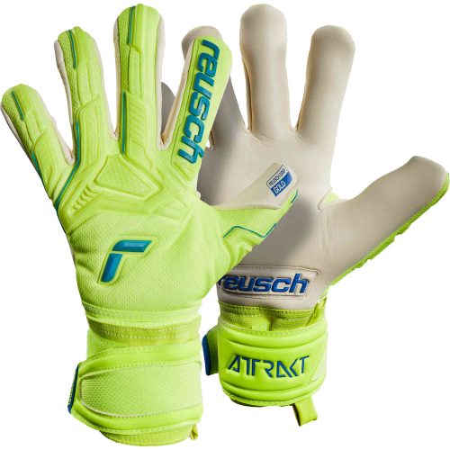Reusch Attrakt Freegel Gold Finger Support Goalkeeper Gloves - Safety Yellow & Deep Blue