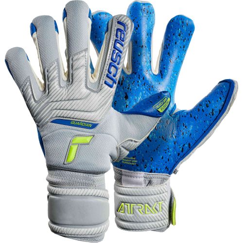 Reusch Attrakt Fusion Ortho-Tec Guardian Goalkeeper Gloves - Vapor Grey & Safety Yellow with Deep Blue