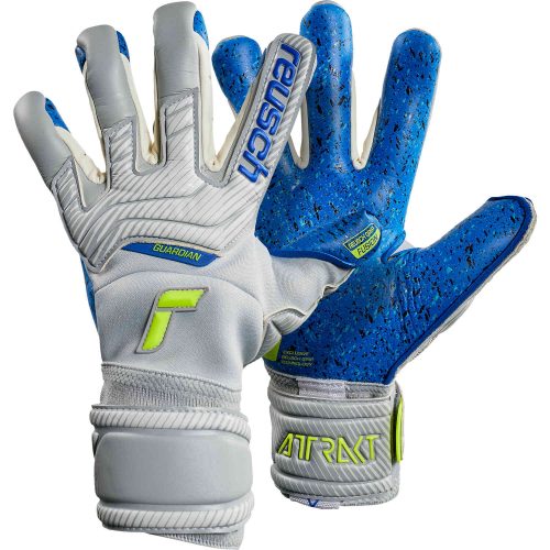 Reusch Attrakt Fusion Guardian Goalkeeper Gloves - Vapor Grey & Safety Yellow with Deep Blue
