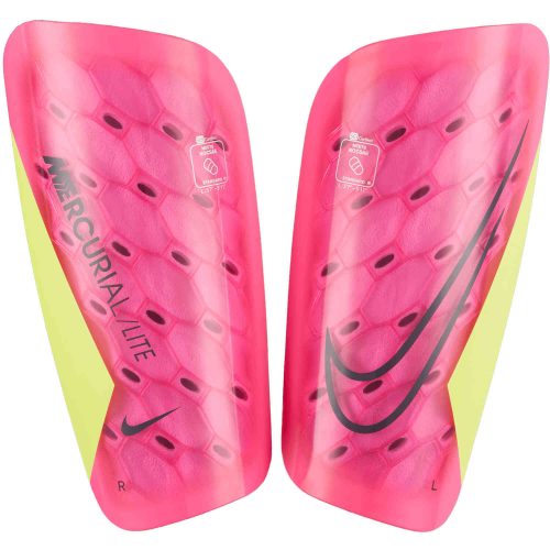 Nike NOCASE Mercurial Lite Shin Guards - Pink Spell & Volt with Gridiron