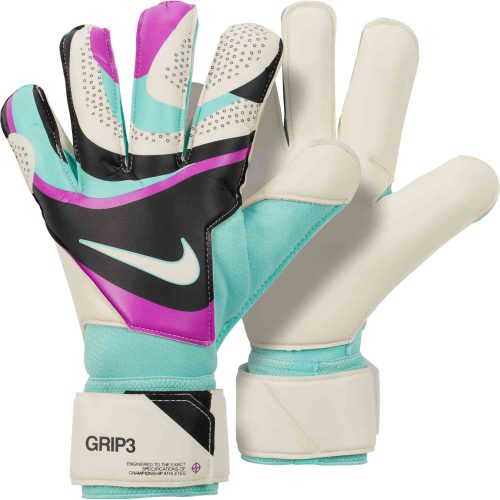 Nike Grip3 Goalkeeper Gloves - Black & Hyper Turq with Rush Fuschia with White