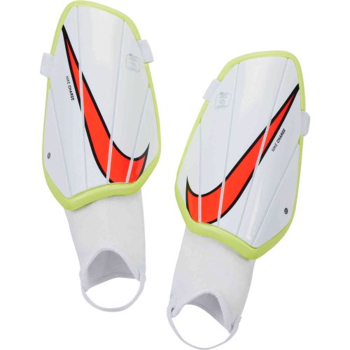 Nike Charge Shin Guards - White & Volt with Bright Crimson